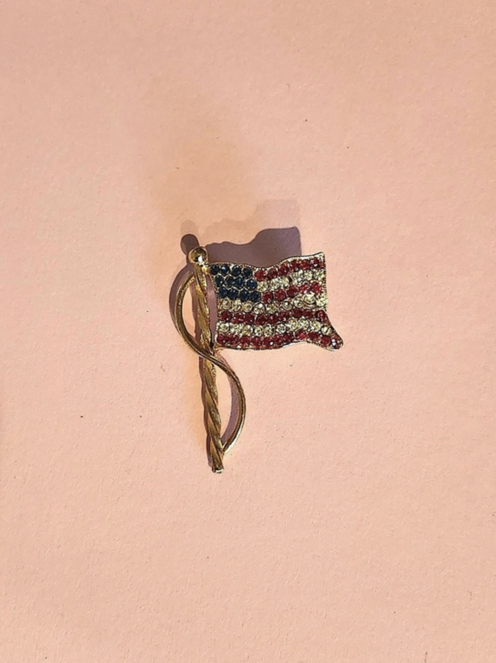 Flag Brooch in Gold & Red Like New